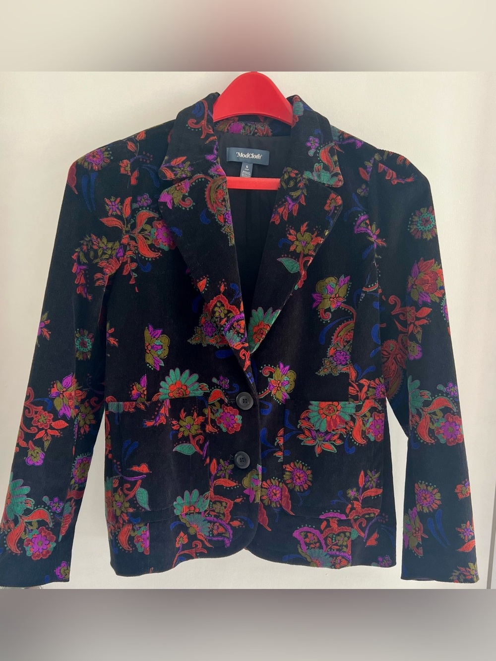 ModCloth Size S Black Floral Paisley Corduroy Blazer Jacket Boho Retro NWOT